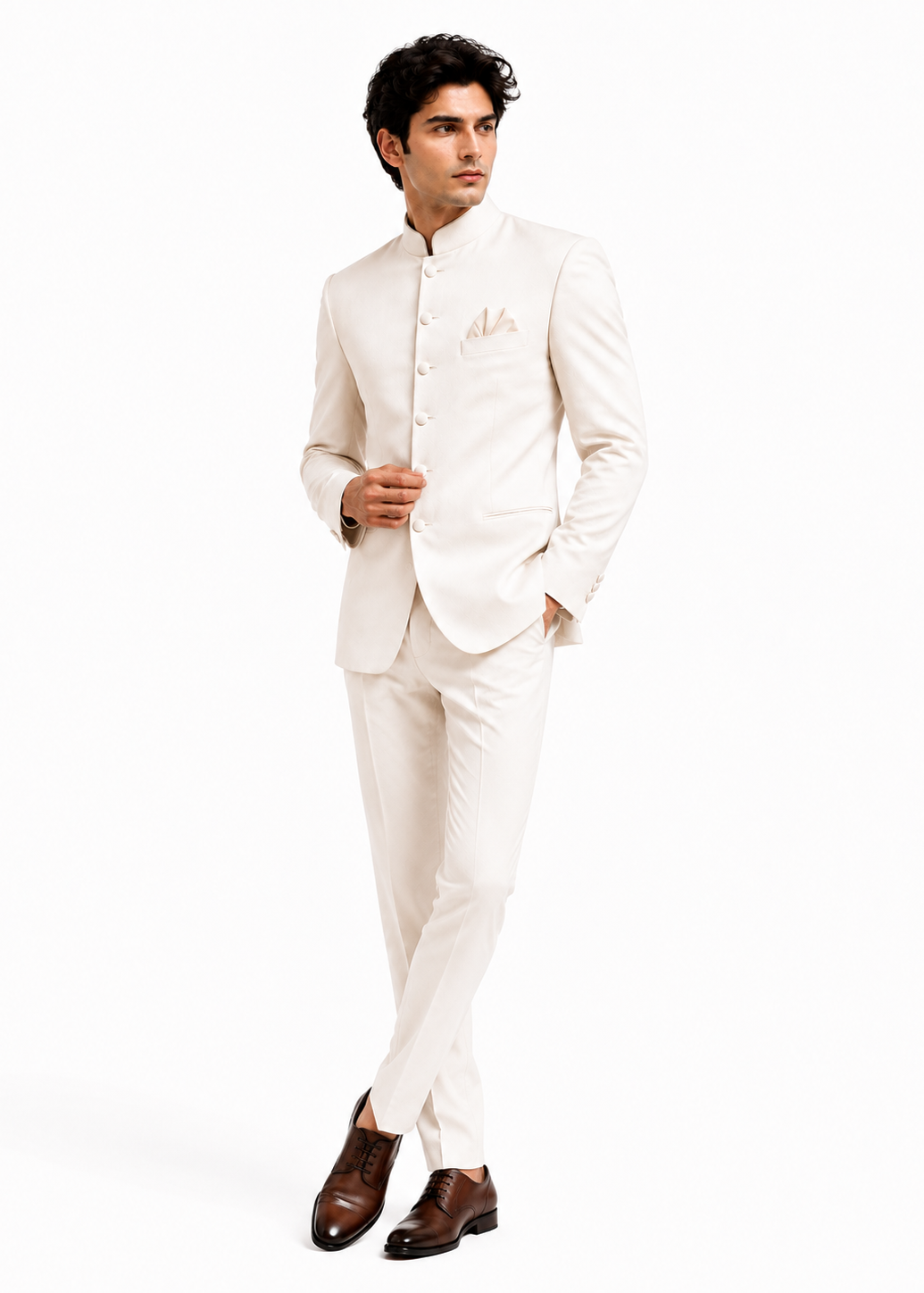 Slim White Bandhgala Suit