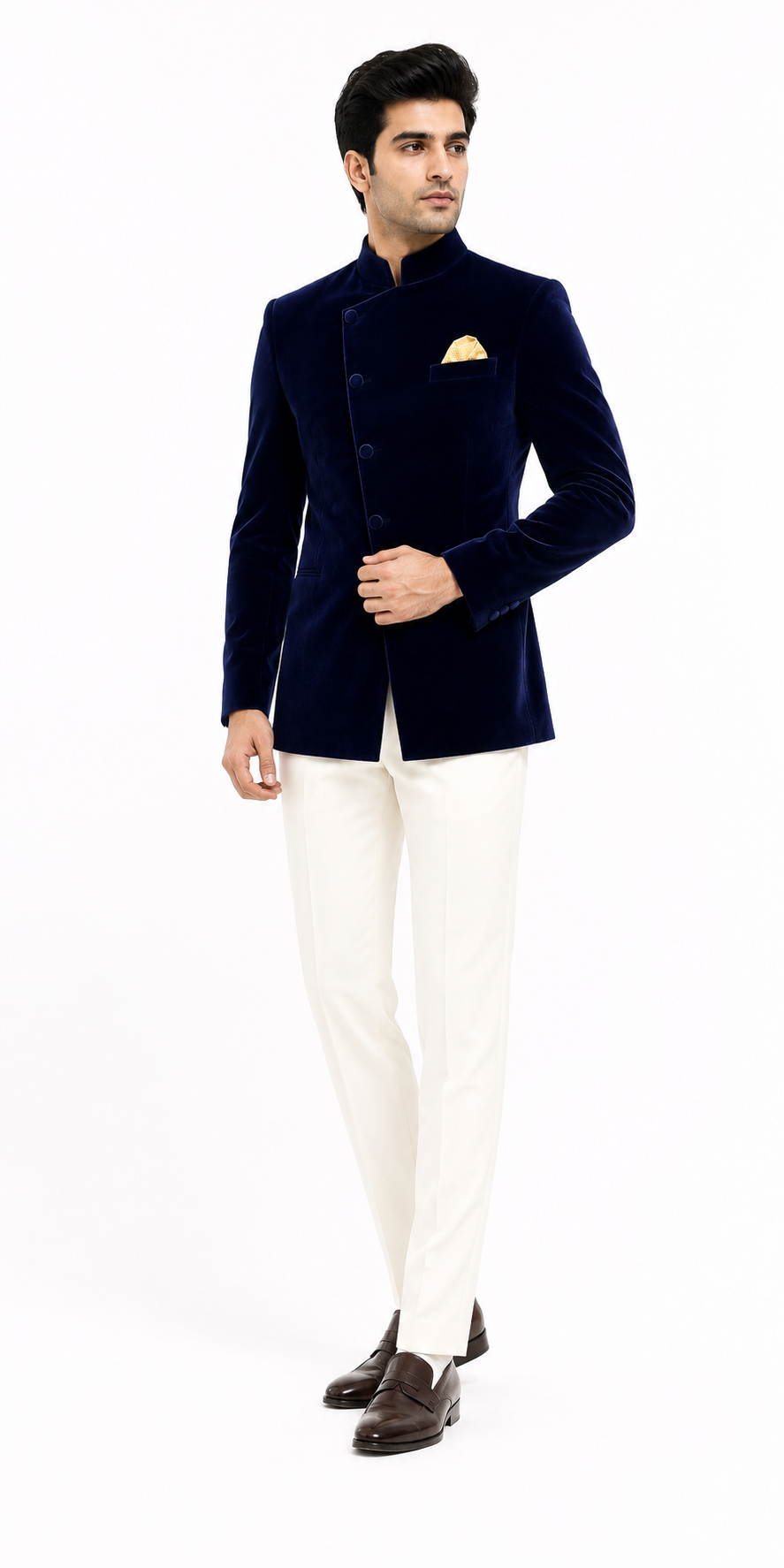 Midnight Blue Velvet Asymmetric Jodhpuri