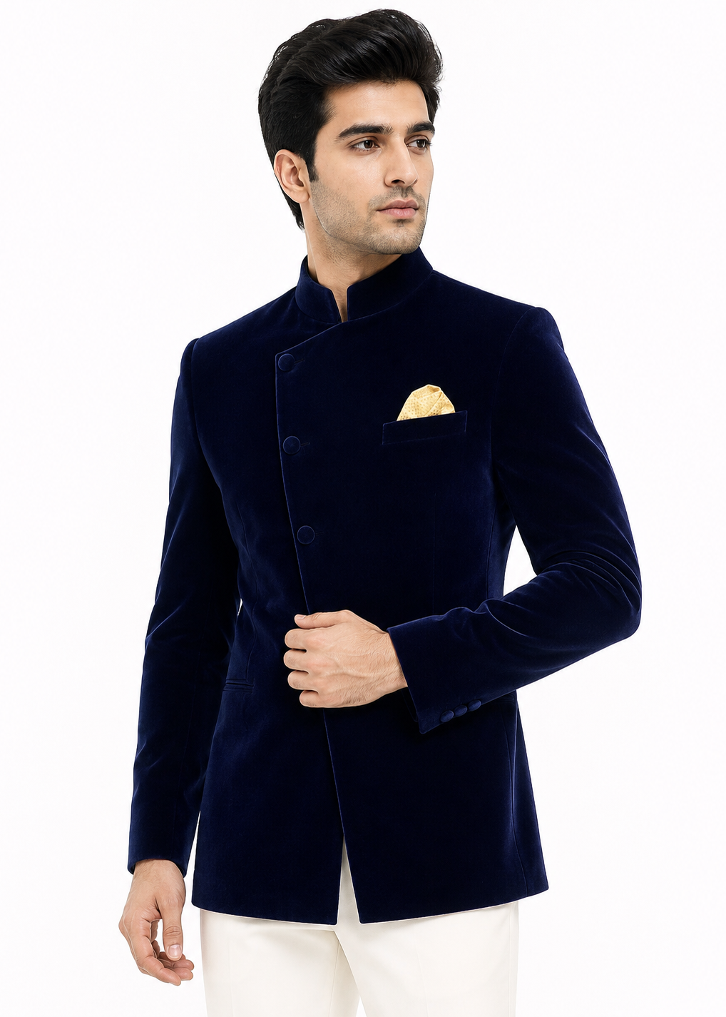 Midnight Blue Velvet Asymmetric Jodhpuri