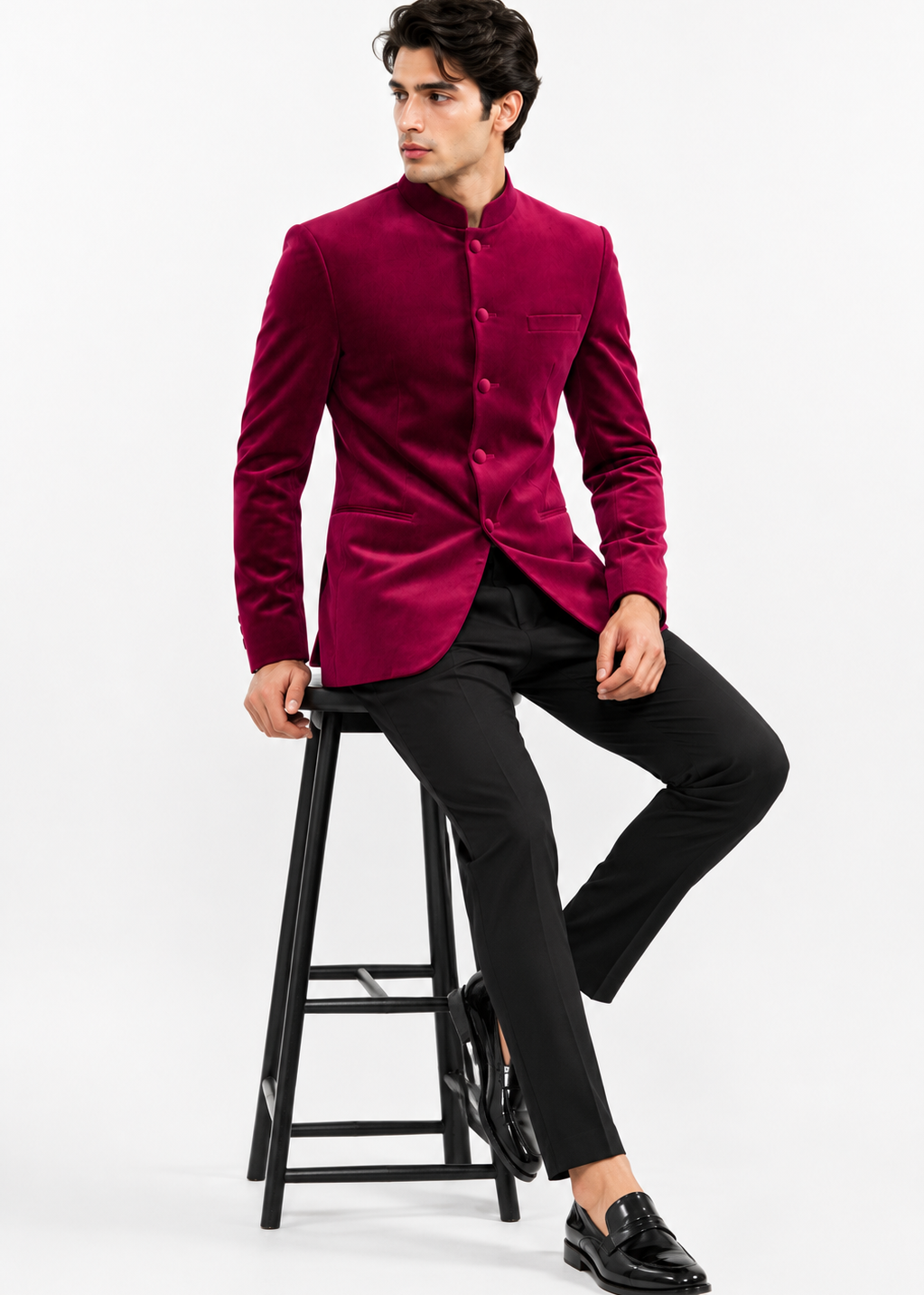 Magenta Velvet Bandhgala