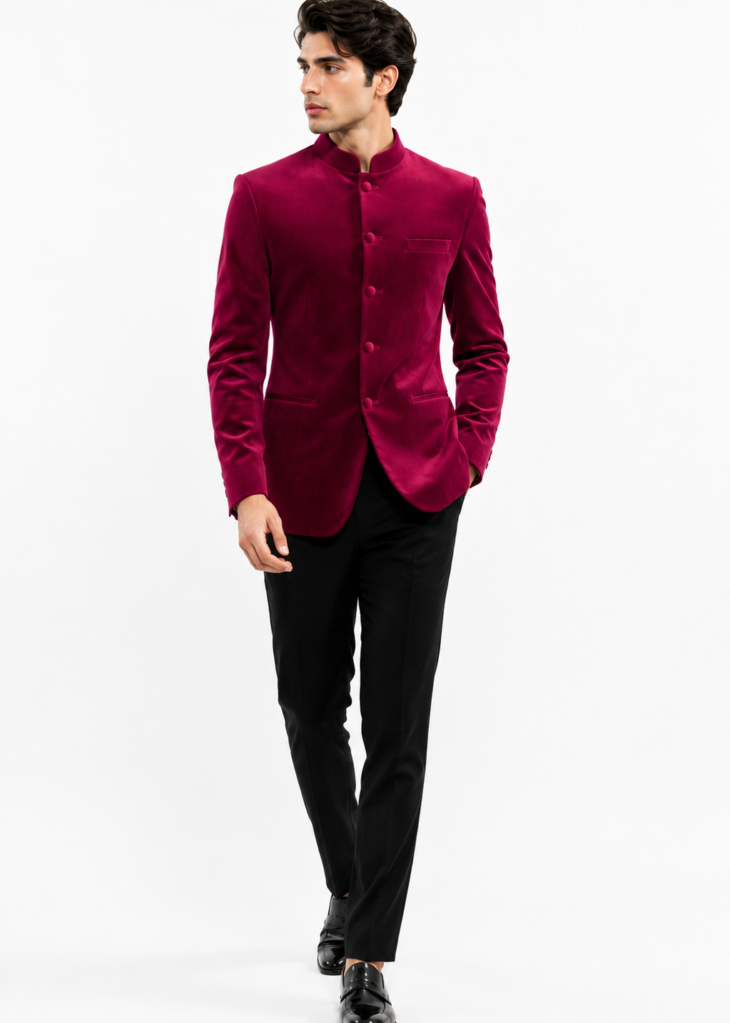 Magenta Velvet Bandhgala