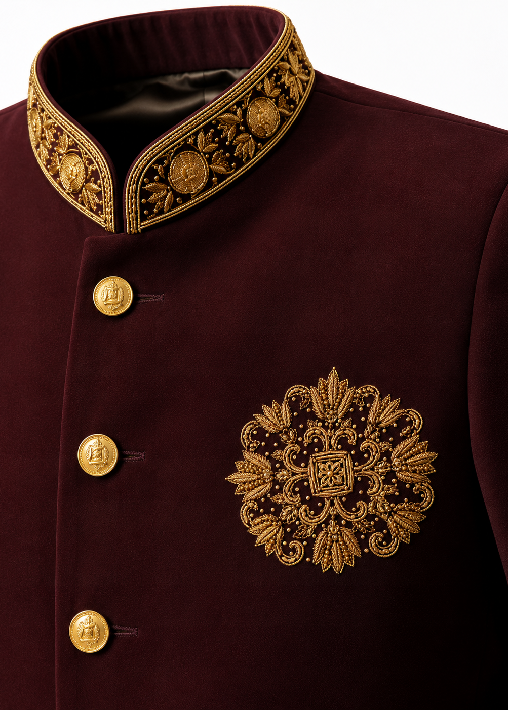 Royal Maroon Gold-Embroidered Bandhgala