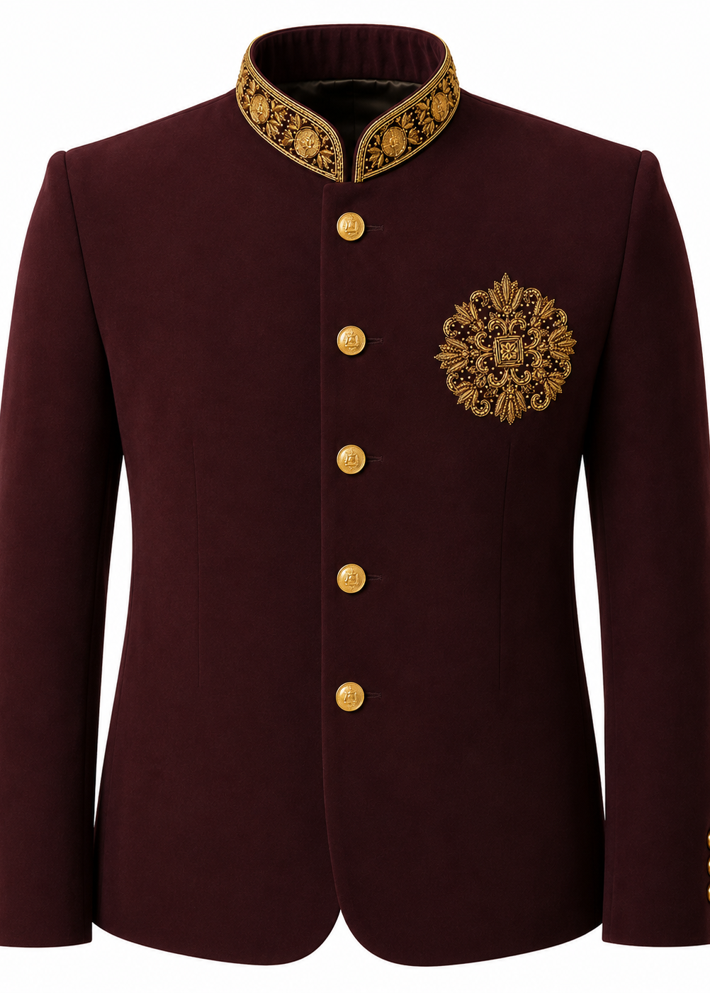 Royal Maroon Gold-Embroidered Bandhgala