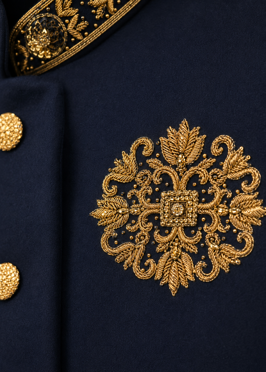Navy Blue Bandhgala with Gold Embroidery
