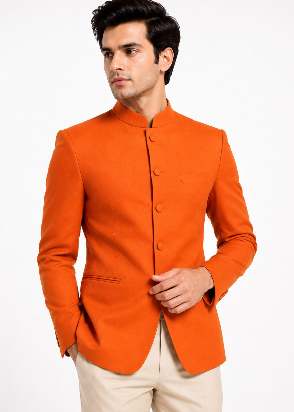 Rust Orange Jodhpuri with Beige Trousers
