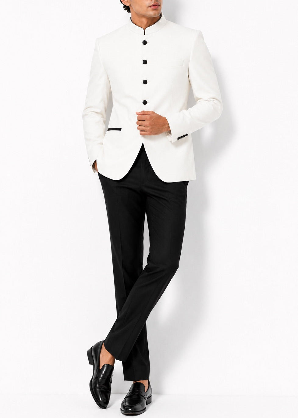 Off-White Jodhpuri with Black Trousers & Contrast Details
