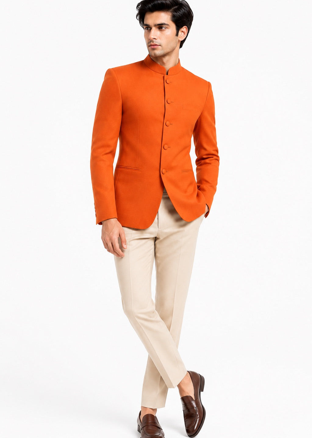 Rust Orange Jodhpuri with Beige Trousers
