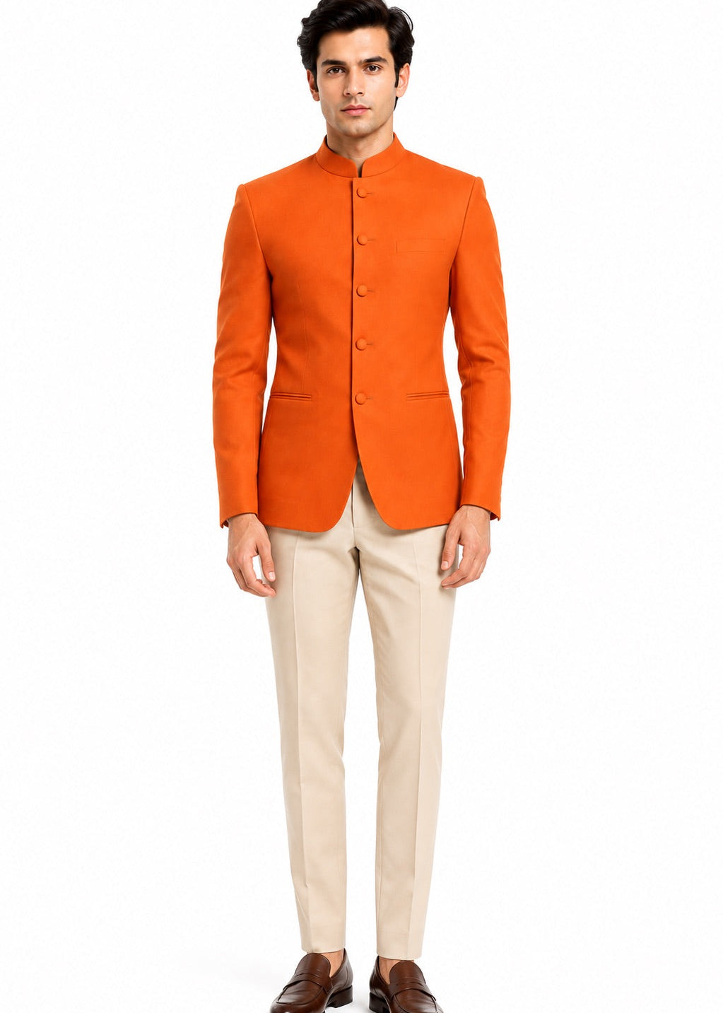 Rust Orange Jodhpuri with Beige Trousers