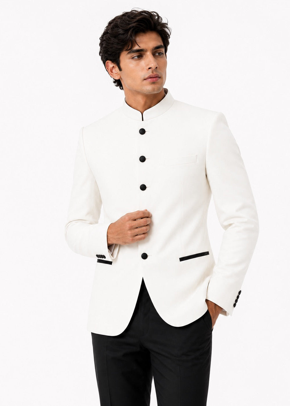 Off-White Jodhpuri with Black Trousers & Contrast Details