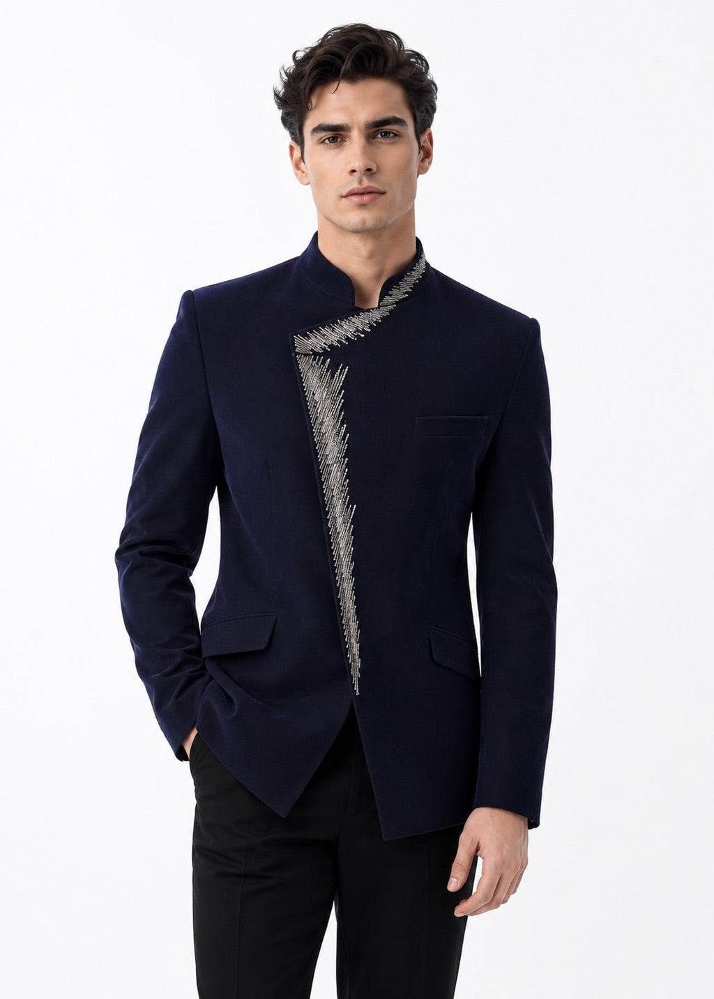 Midnight Blue Metallic Hand-Embroidered Jodhpuri
