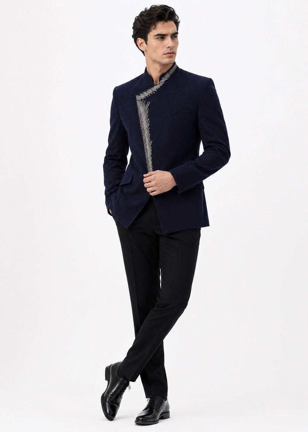 Midnight Blue Metallic Hand-Embroidered Jodhpuri