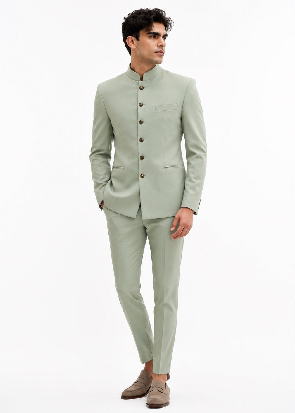 Pistachio Green Tailored Bandhgala Suit