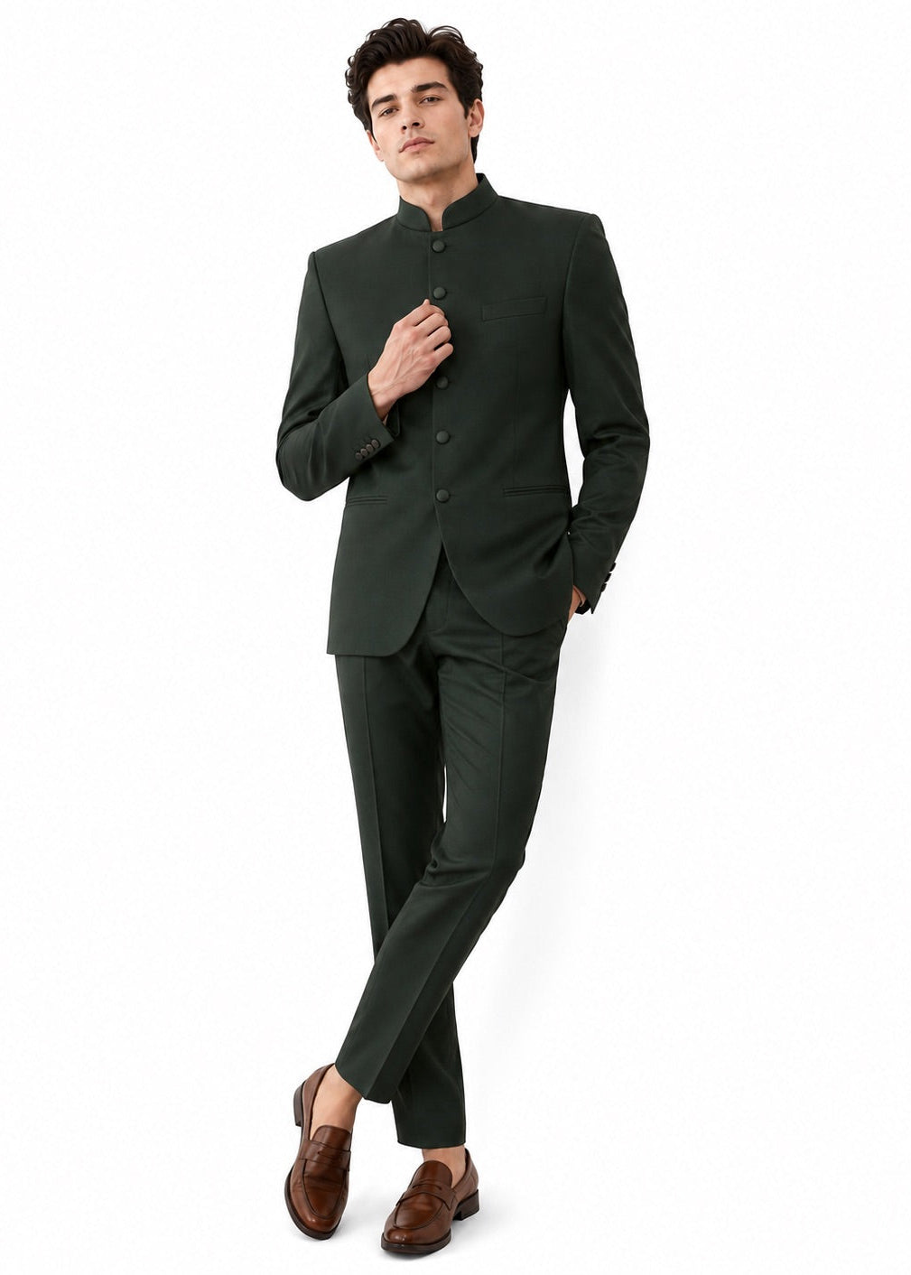 Dark Forest Green Bandhgala Suit