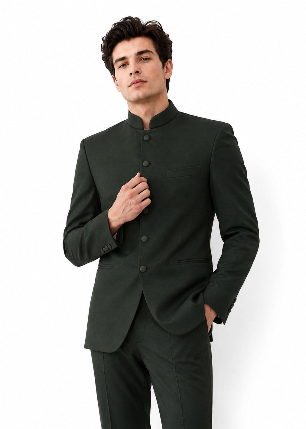 Dark Forest Green Bandhgala Suit