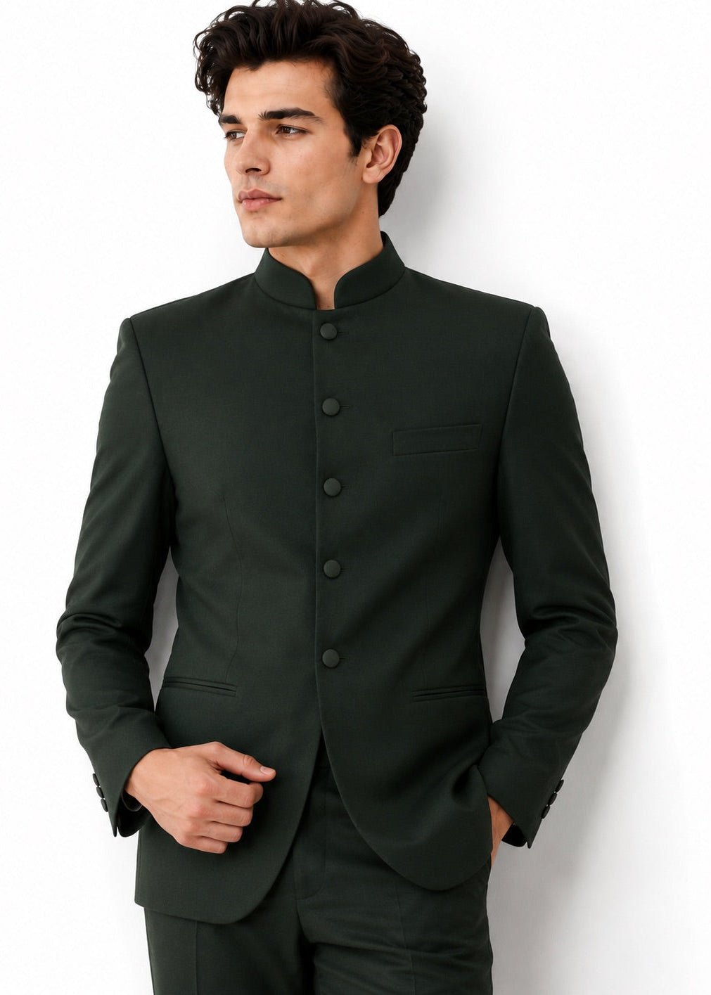 Dark Forest Green Bandhgala Suit