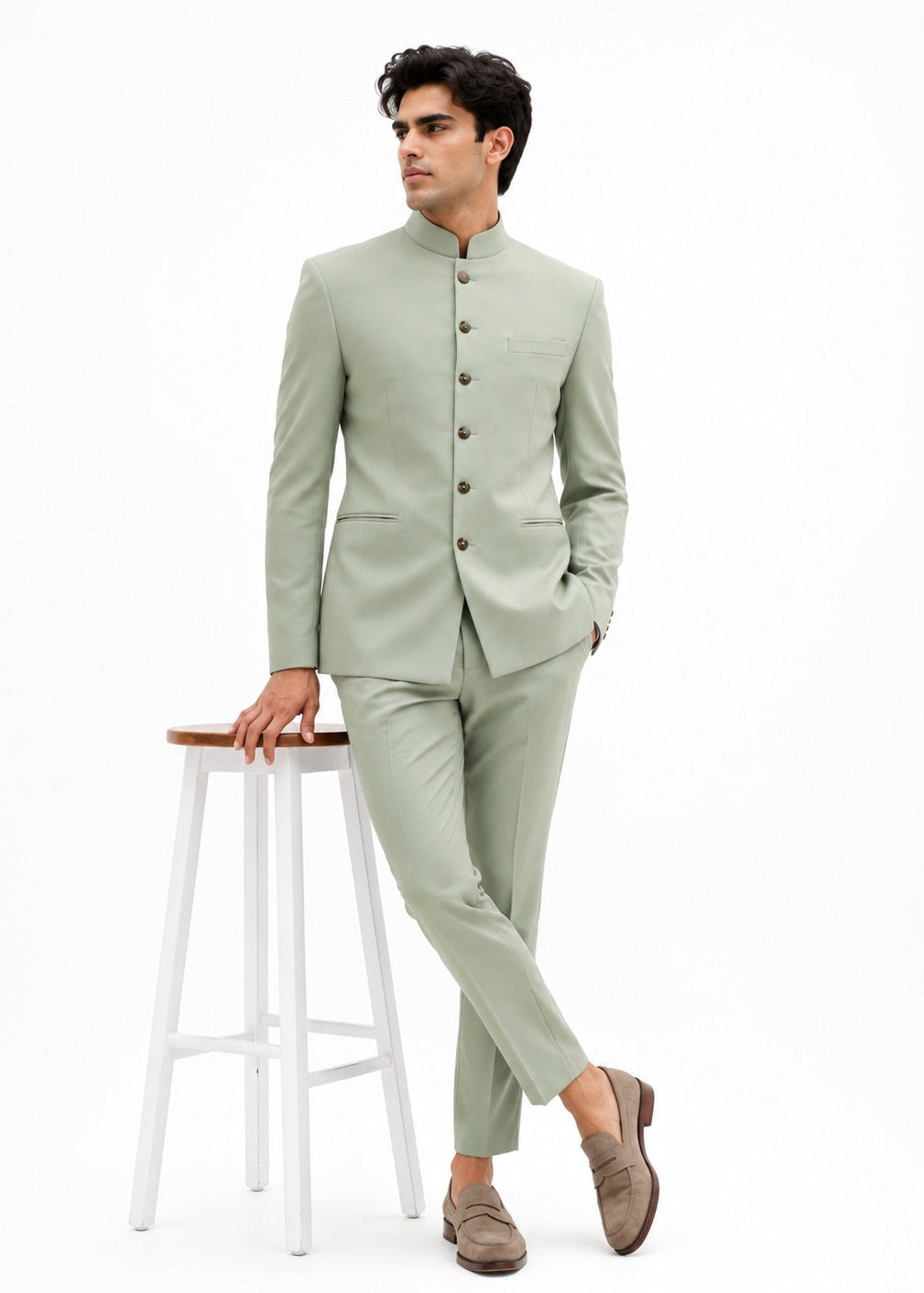 Pistachio Green Tailored Bandhgala Suit
