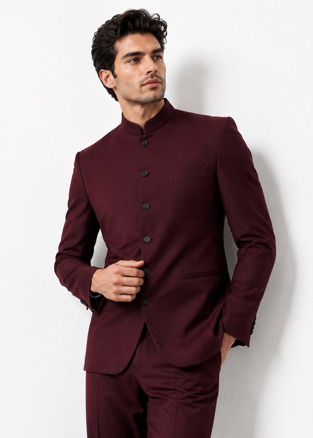 Classic Burgundy Bandhgala Suit
