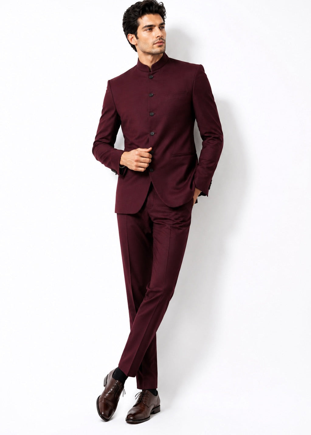 Classic Burgundy Bandhgala Suit