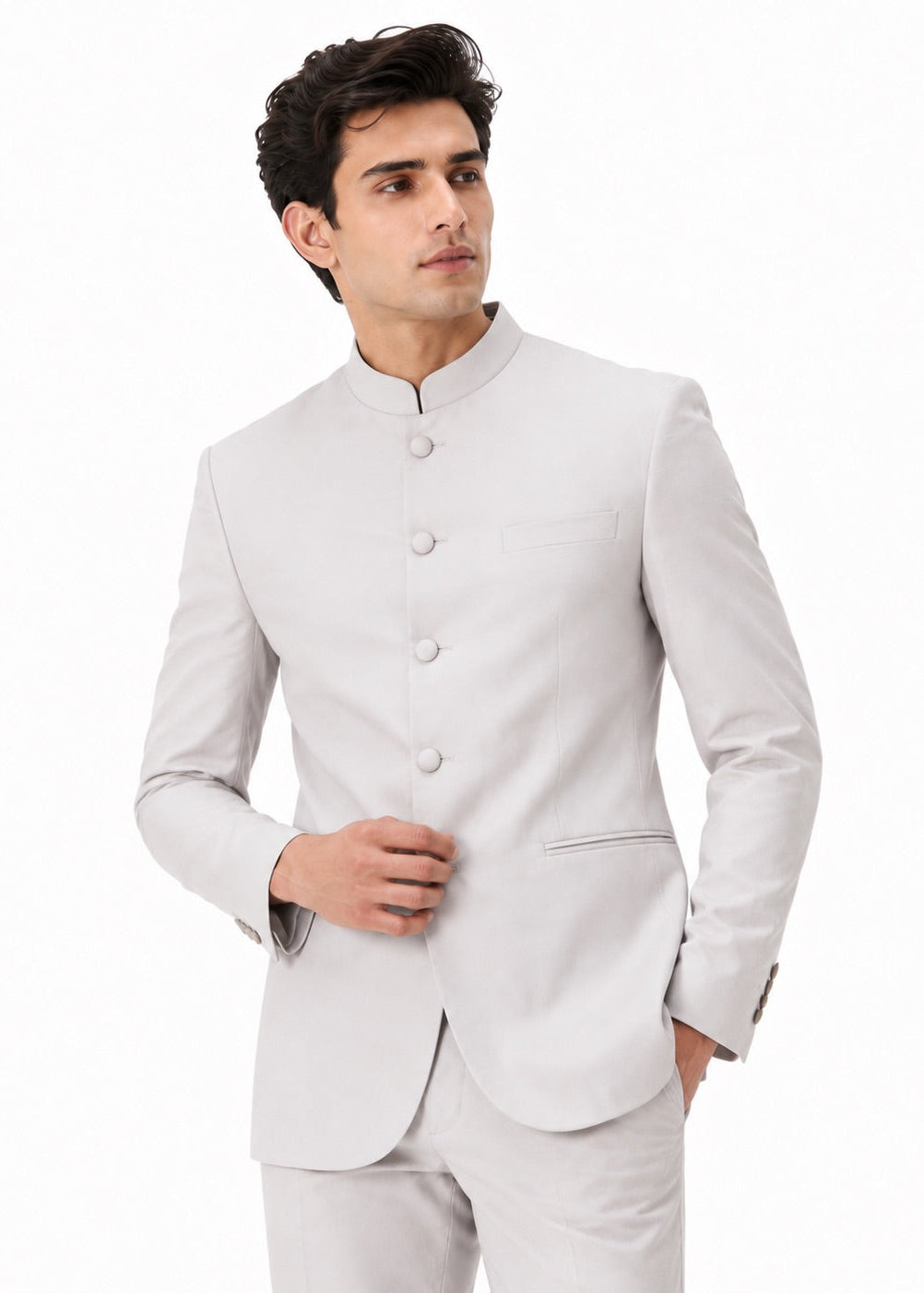 Pearl Grey Bandhgala Suit