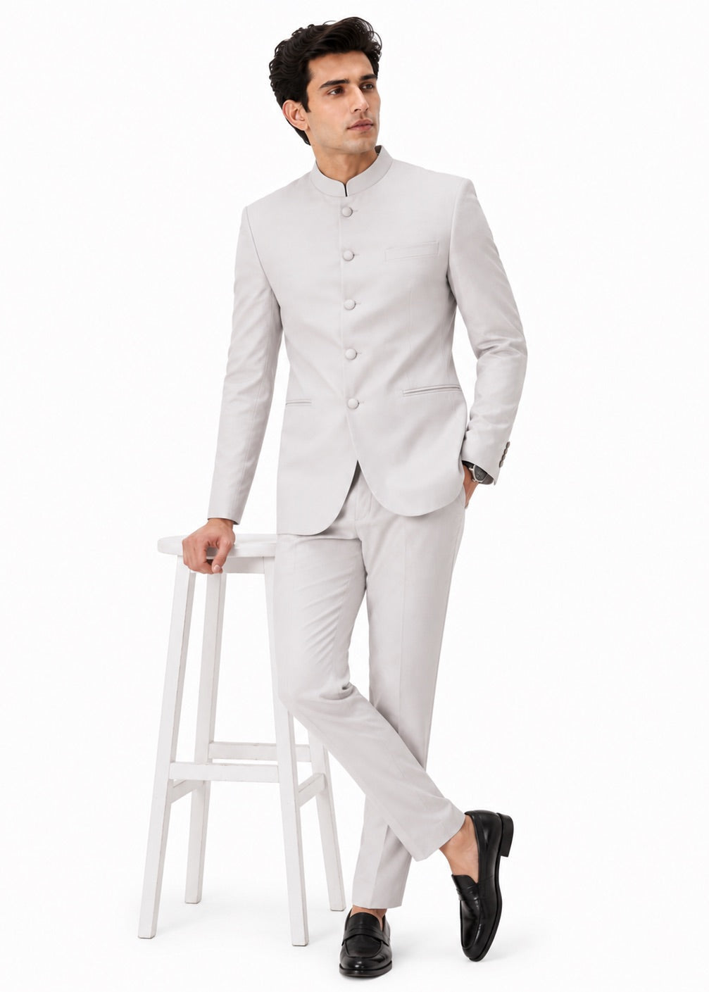 Pearl Grey Bandhgala Suit