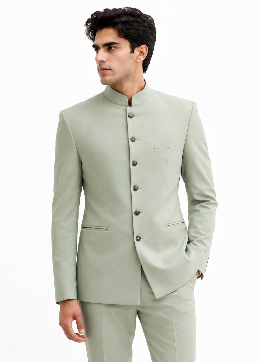 Pistachio Green Tailored Bandhgala Suit