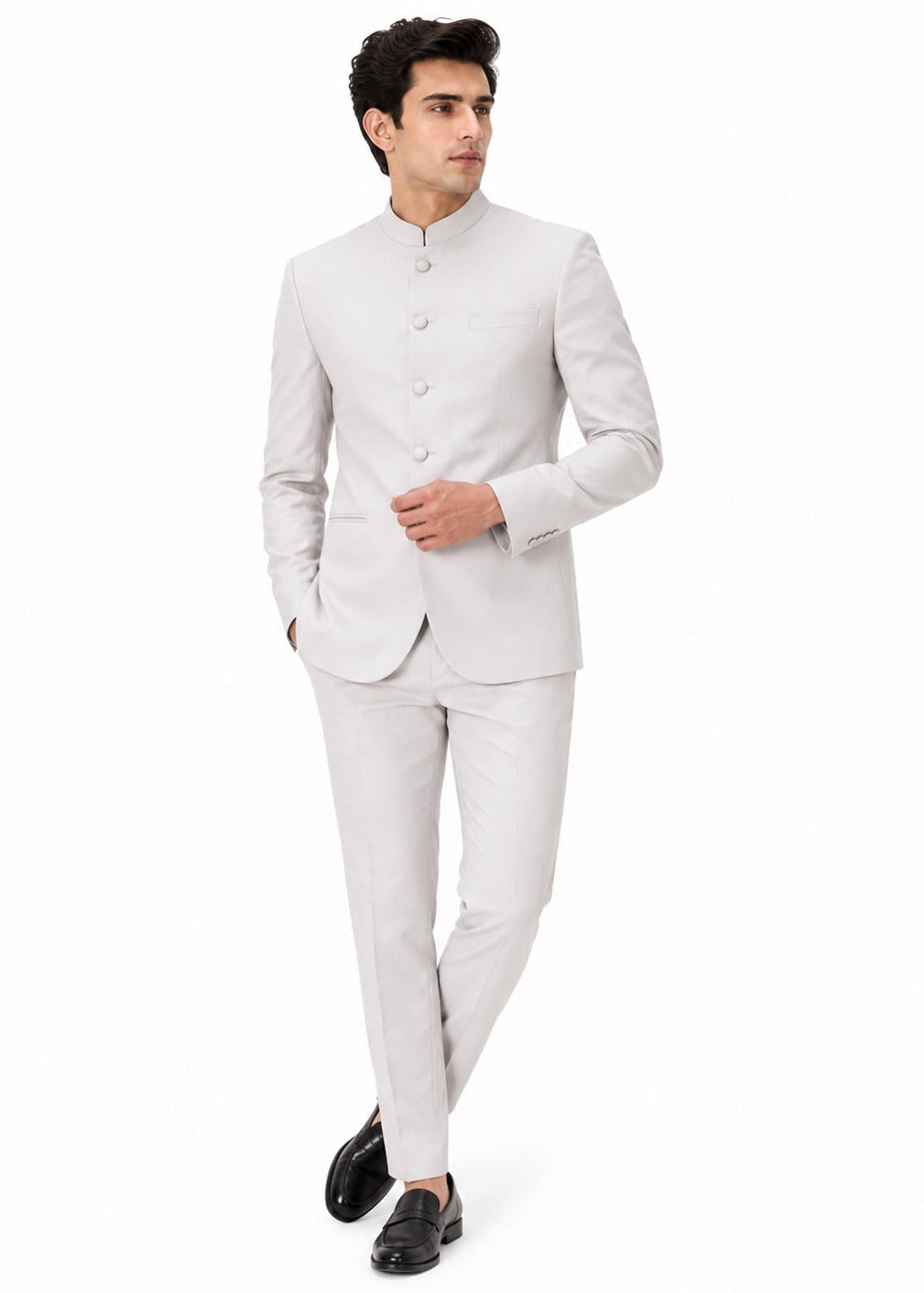 Pearl Grey Bandhgala Suit
