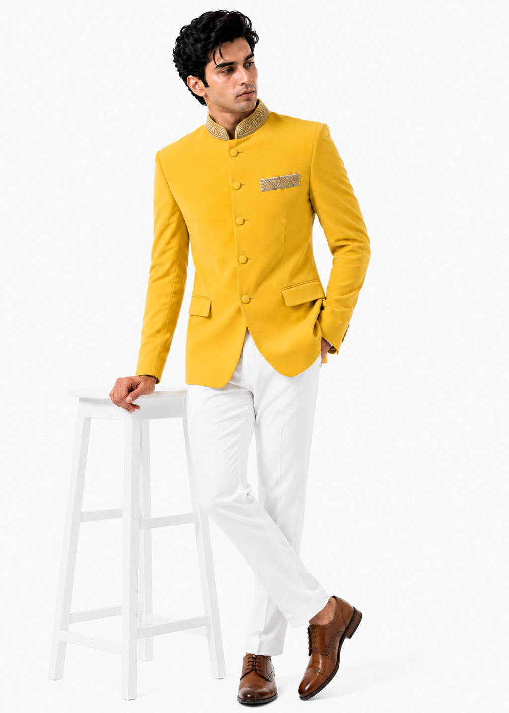 Yellow Embroidered Jodhpuri Suit