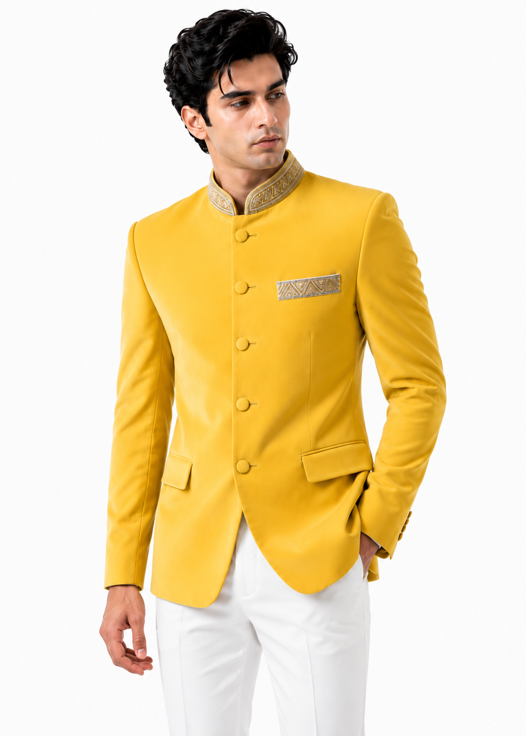 Yellow Embroidered Jodhpuri Suit