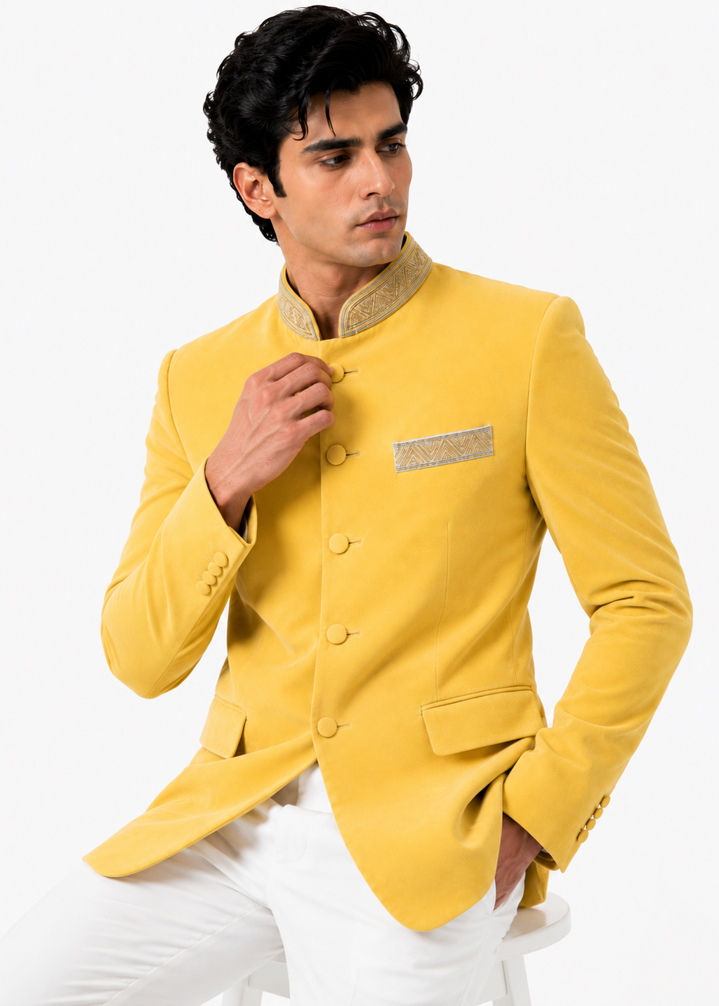 Yellow Embroidered Jodhpuri Suit