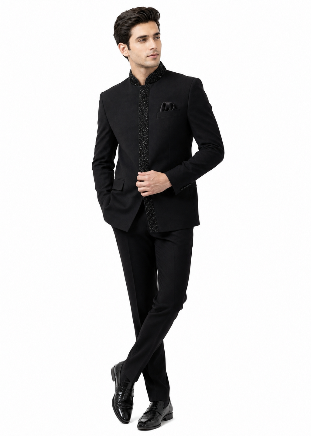 Midnight Black Cutdana Embroidered Bandhgala