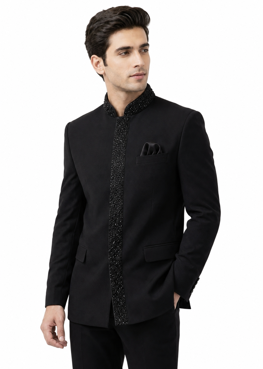 Midnight Black Cutdana Embroidered Bandhgala