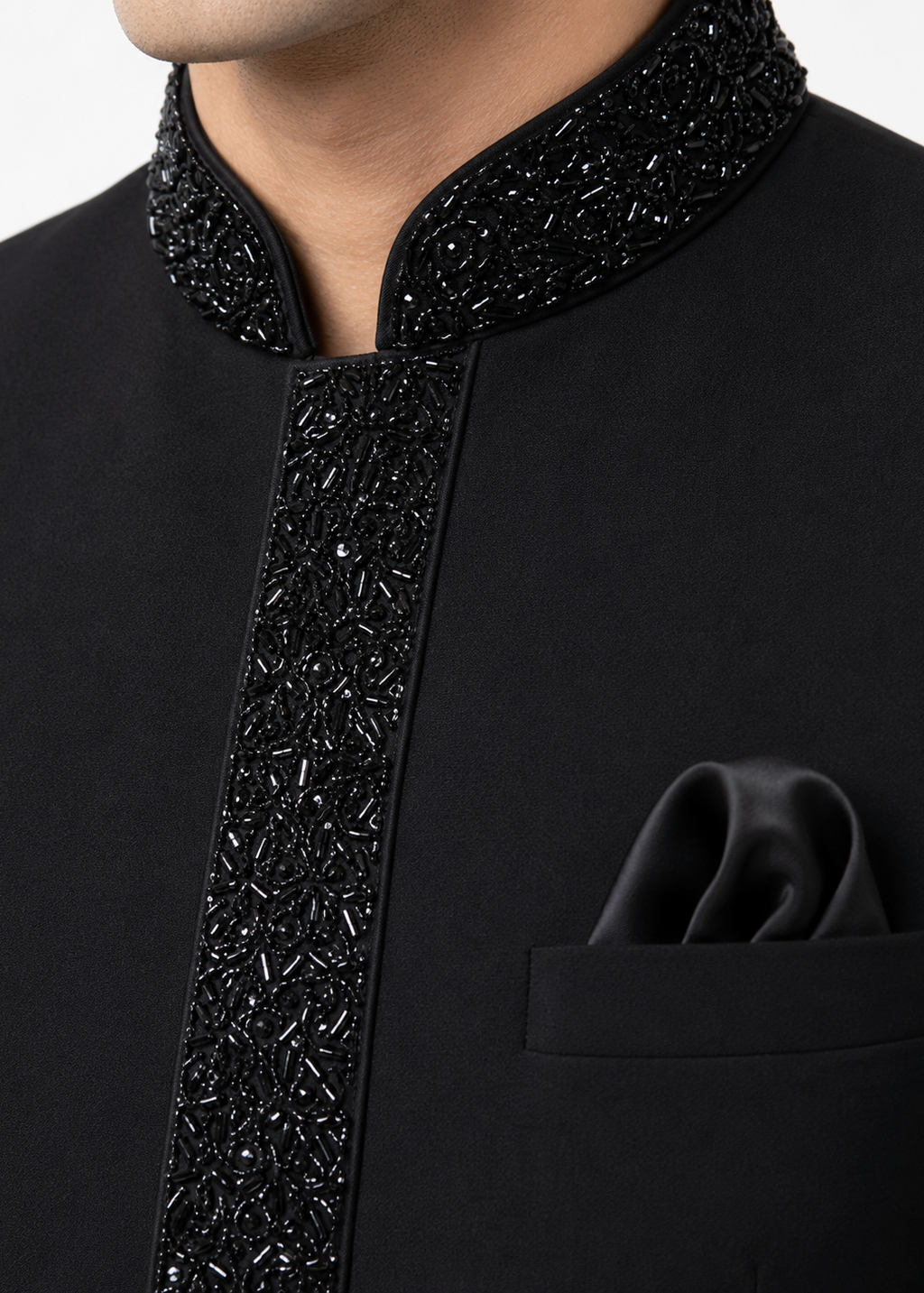 Midnight Black Cutdana Embroidered Bandhgala