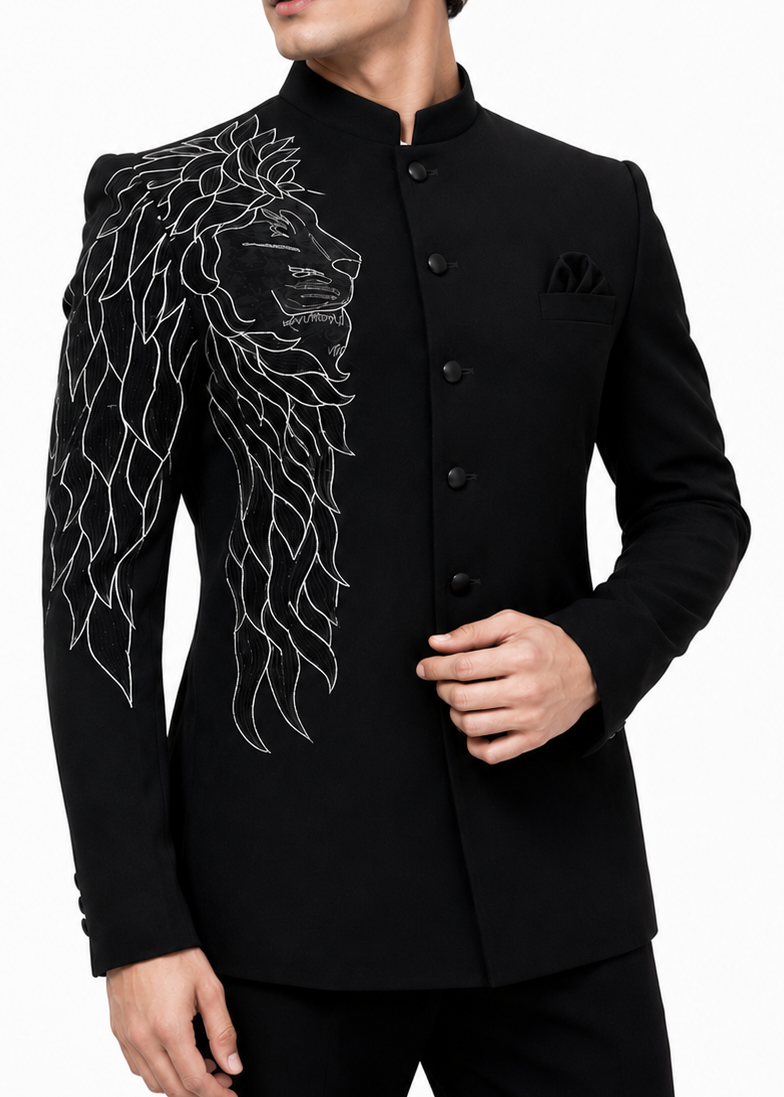 Black Lion Embroidered Bandhgala