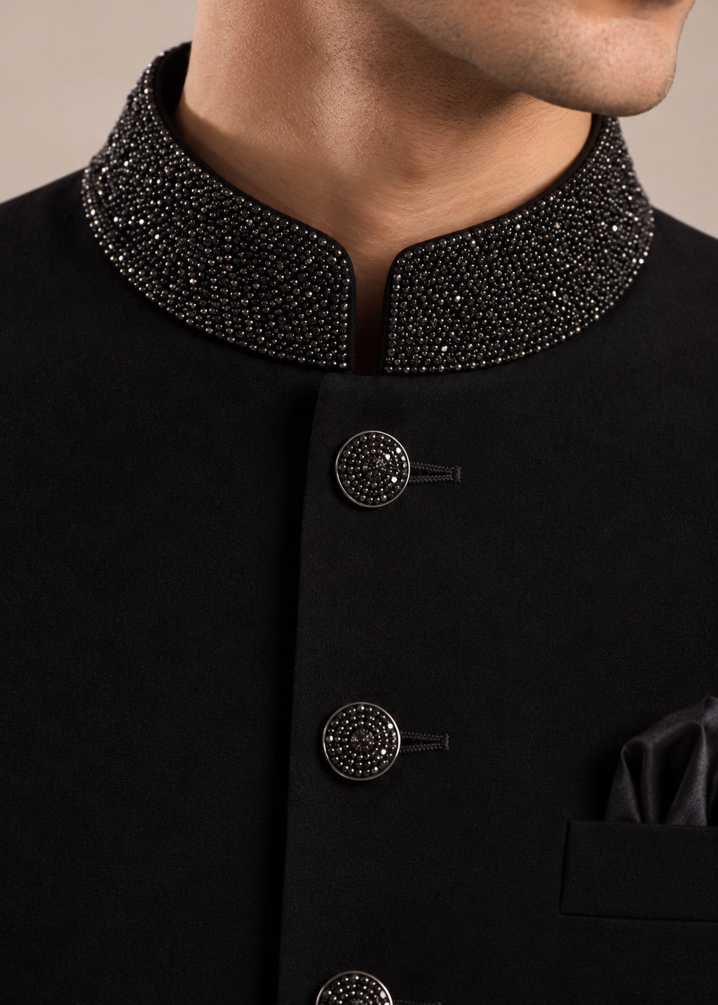 Jet Black Jodhpuri Suit with Bead Embroidery