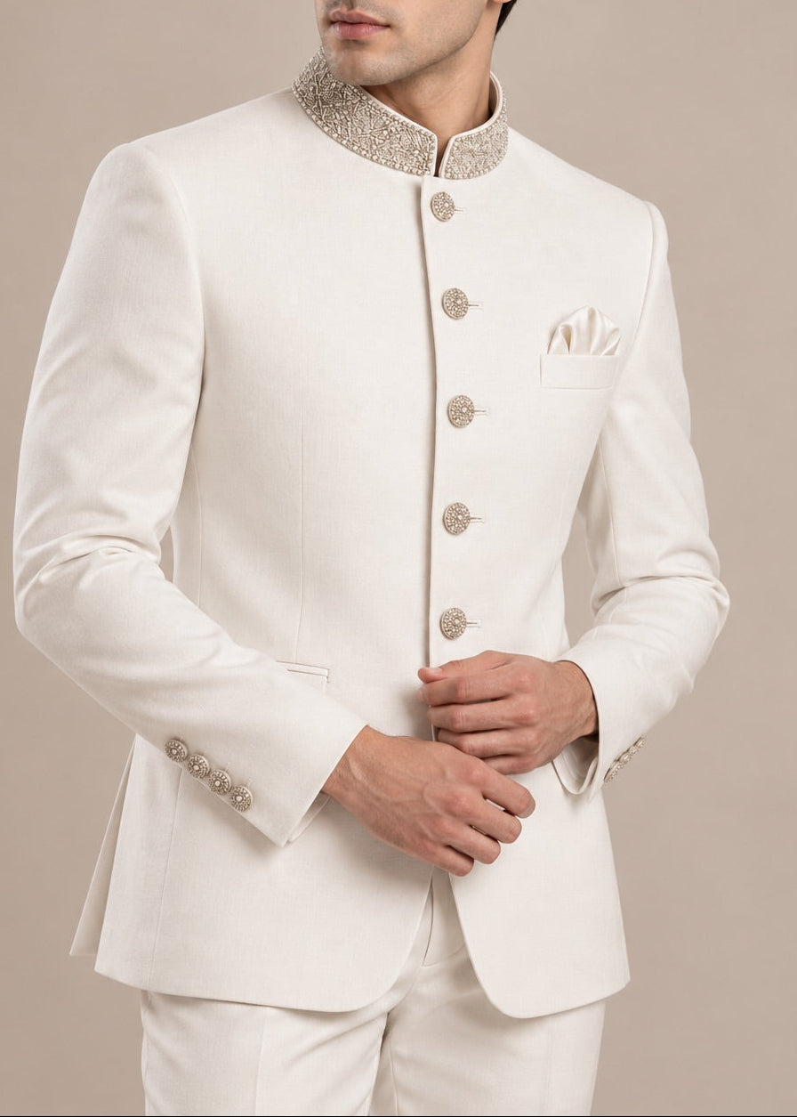 Ivory Embroidered Jodhpuri Suit