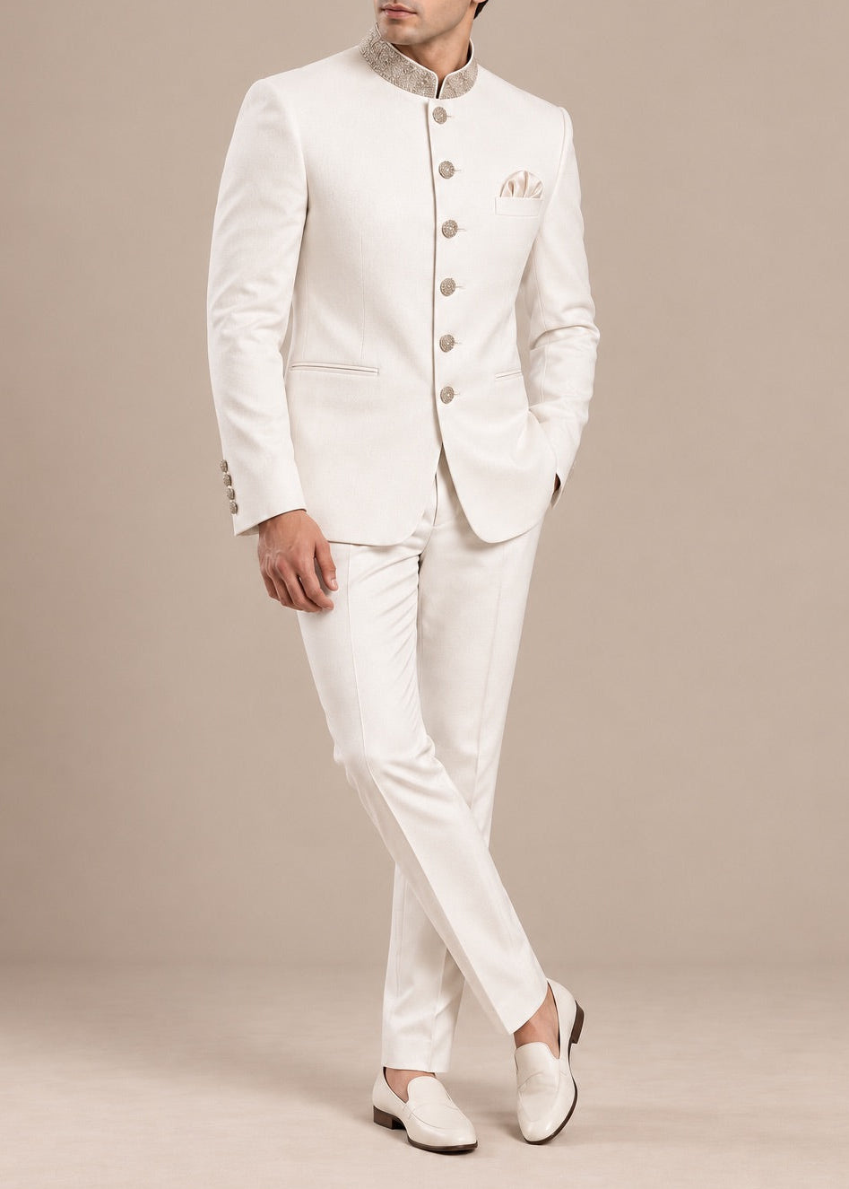 Ivory Embroidered Jodhpuri Suit