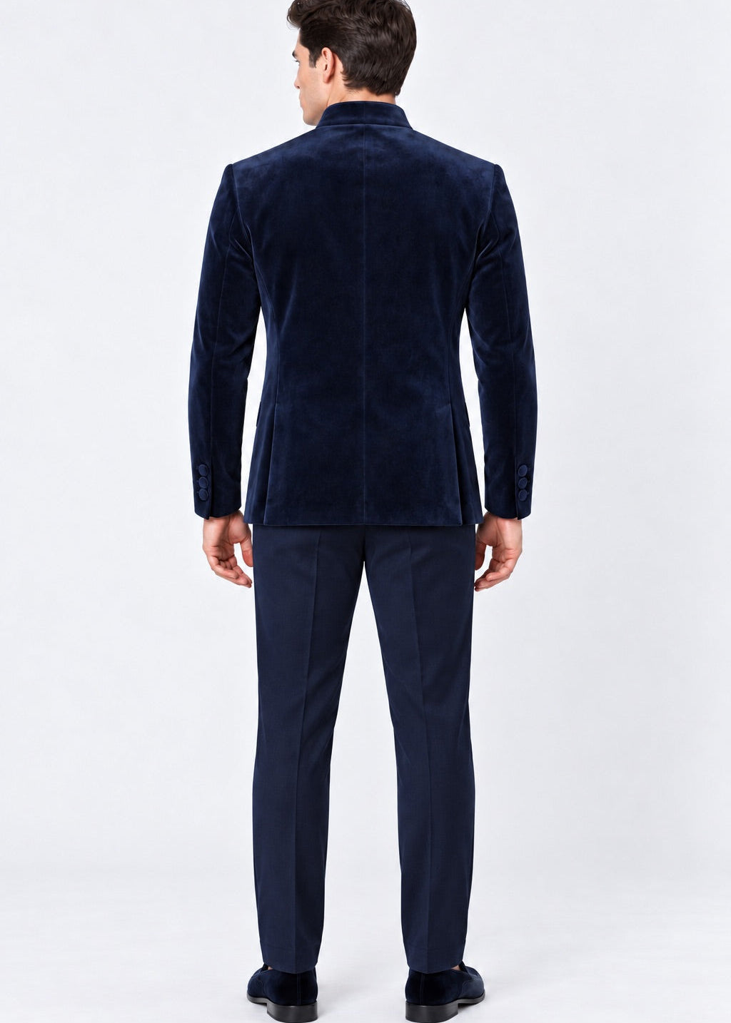 Midnight Blue Velvet Geometric Embroidered Zipper Bandhgala Jacket