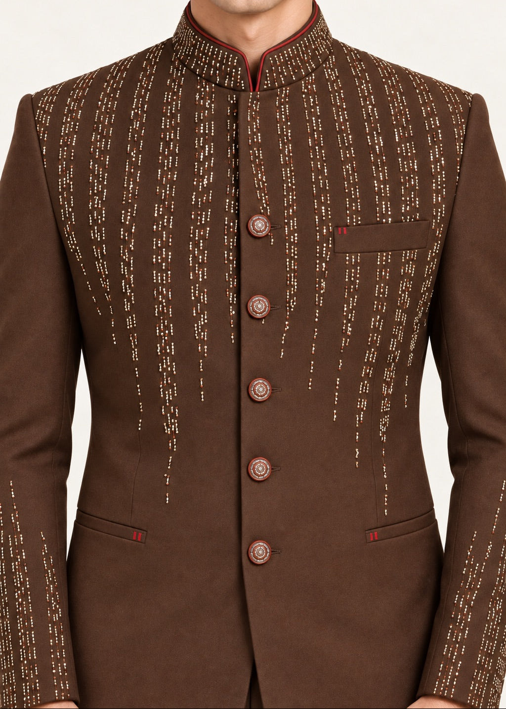 Chocolate Brown Hand Embroidered Bandhgala Set