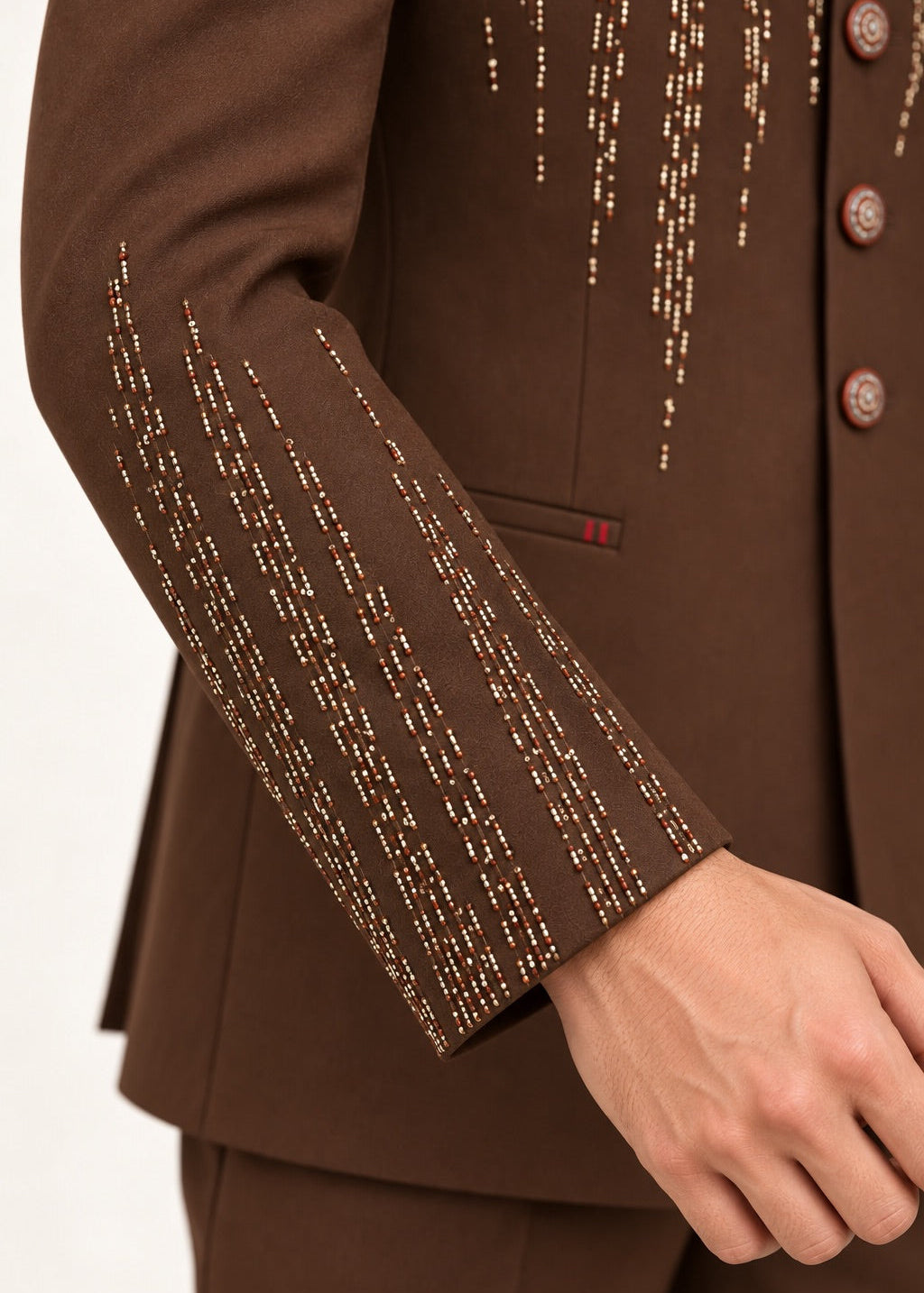 Chocolate Brown Hand Embroidered Bandhgala Set