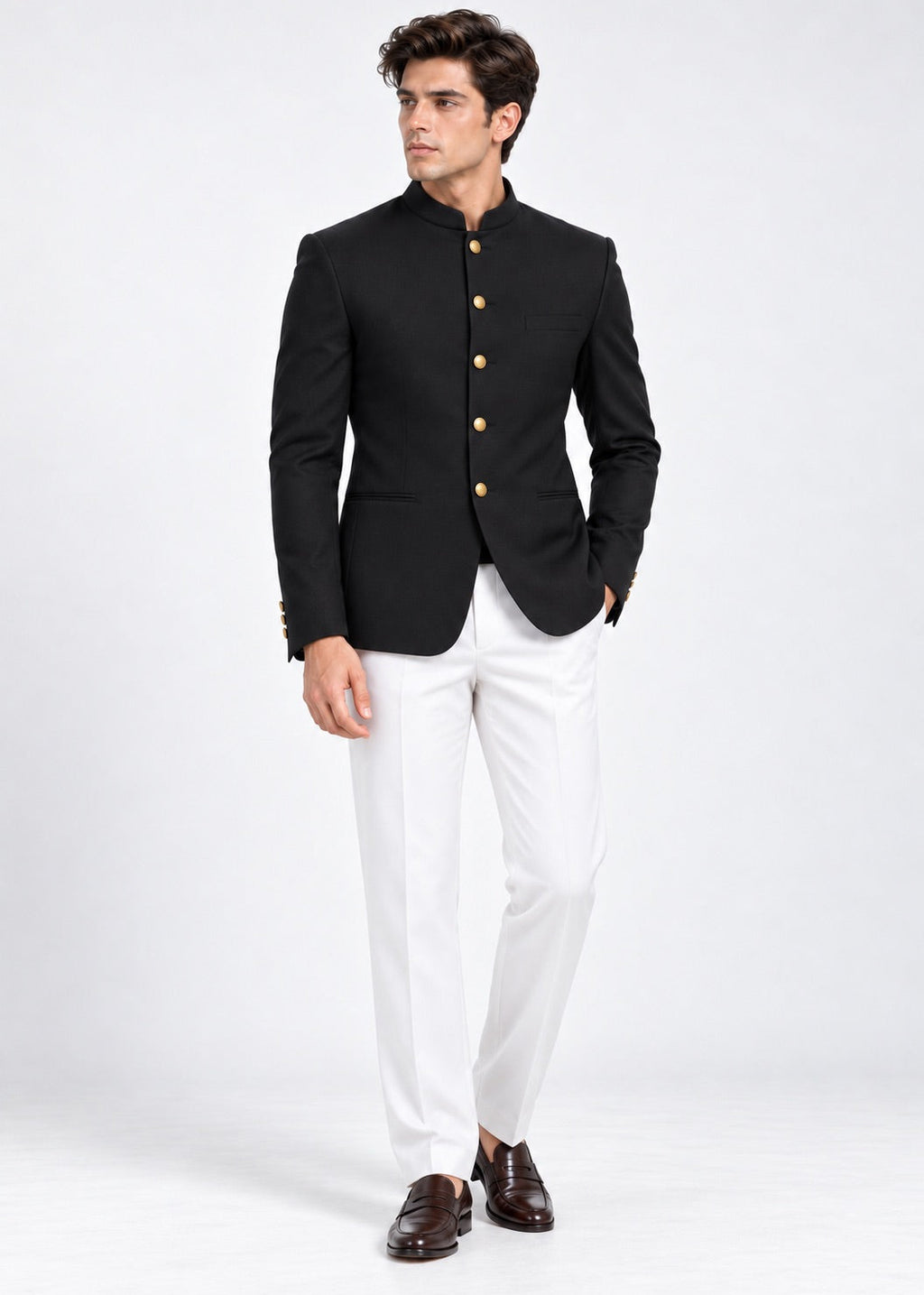 Black Jodhpuri Jacket with Off-White Trousers