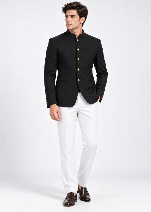 Black Jodhpuri Jacket with Off-White Trousers