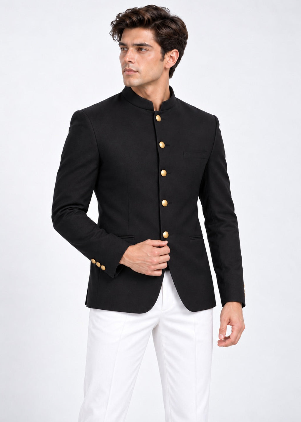Black Jodhpuri Jacket with Off-White Trousers