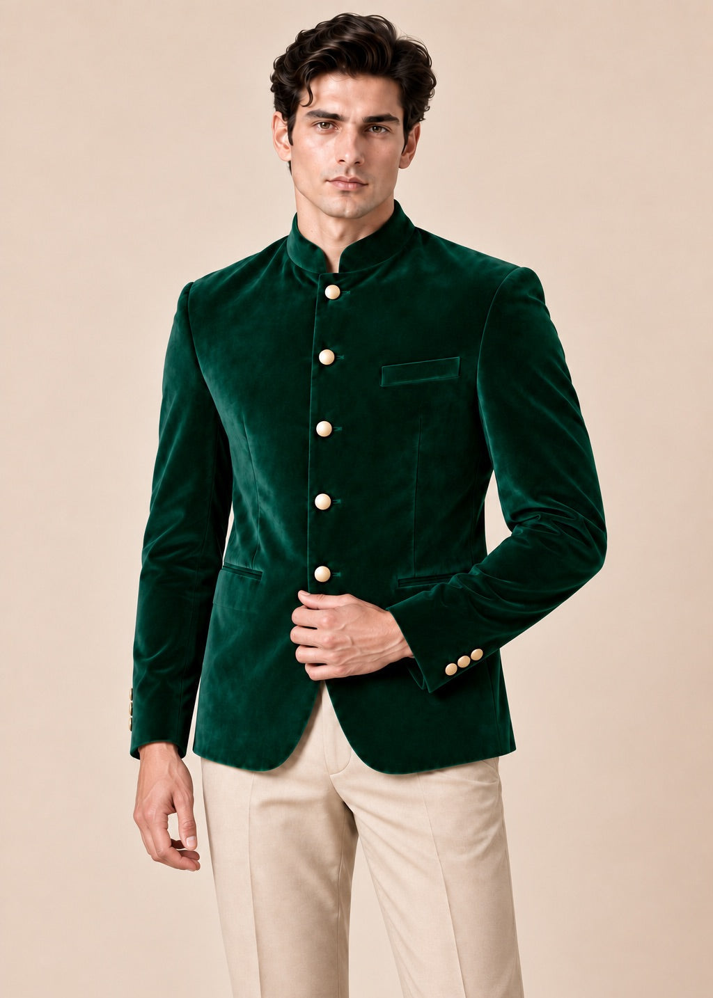 Emerald Green Velvet Jodhpuri with Gold Buttons