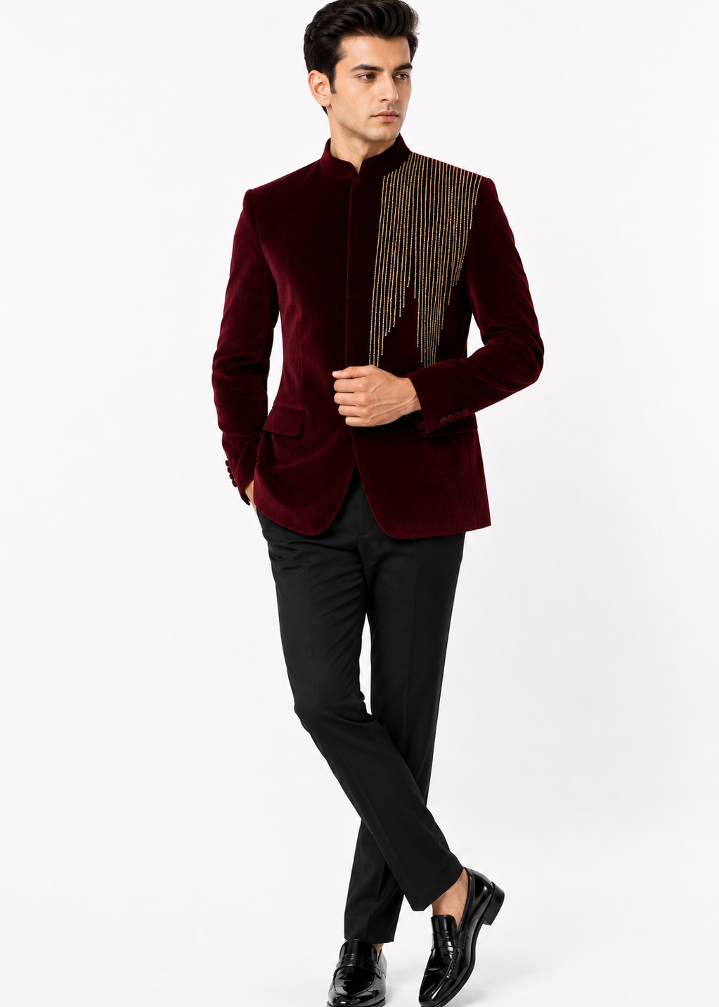 Burgundy Hand Embroidered Velvet Jodhpuri