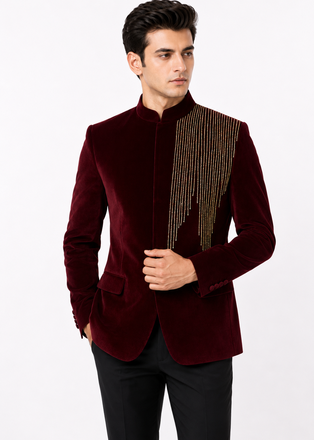 Burgundy Hand Embroidered Velvet Jodhpuri