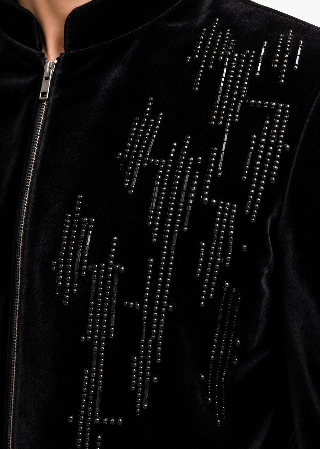 Black Velvet Zippered Embroidered Bandhgala Jacket