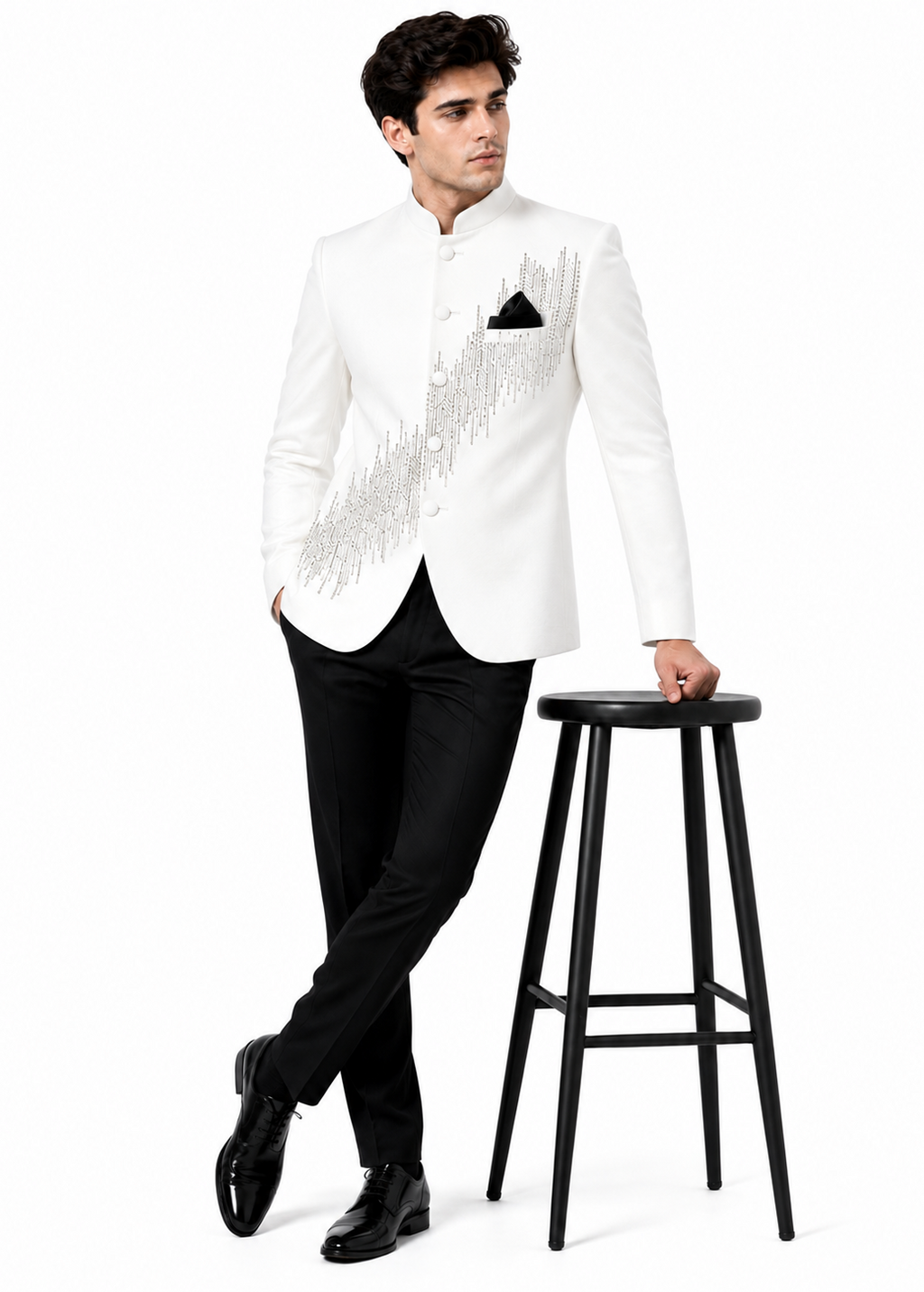 White Metallic Embroidered Bandhgala
