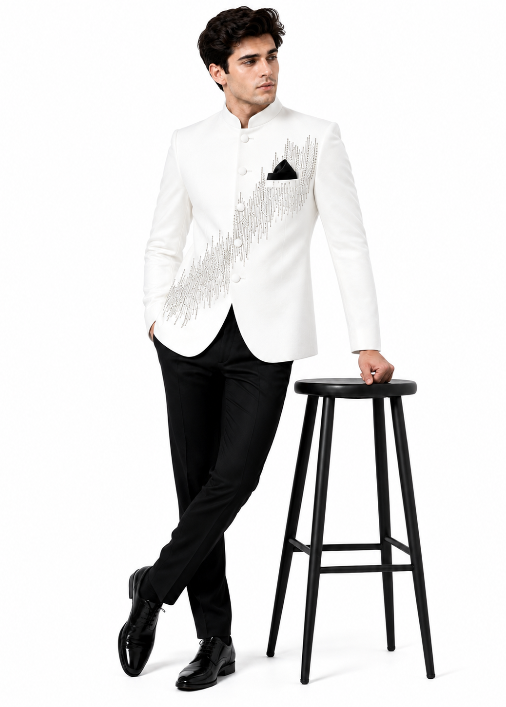 White Metallic Embroidered Bandhgala