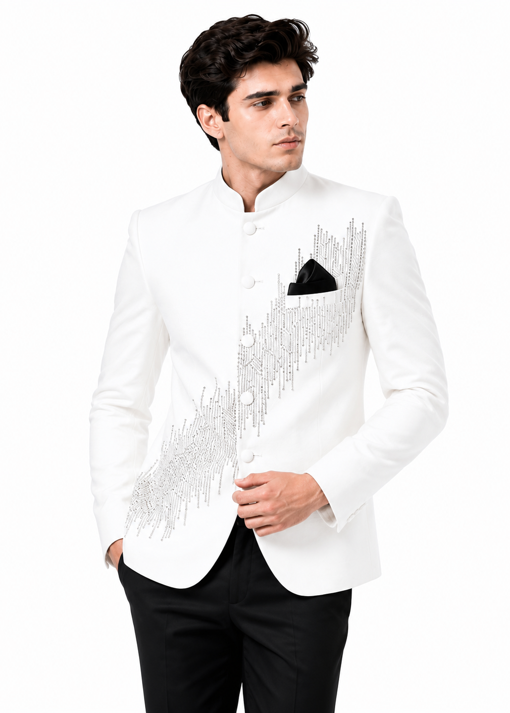 White Metallic Embroidered Bandhgala