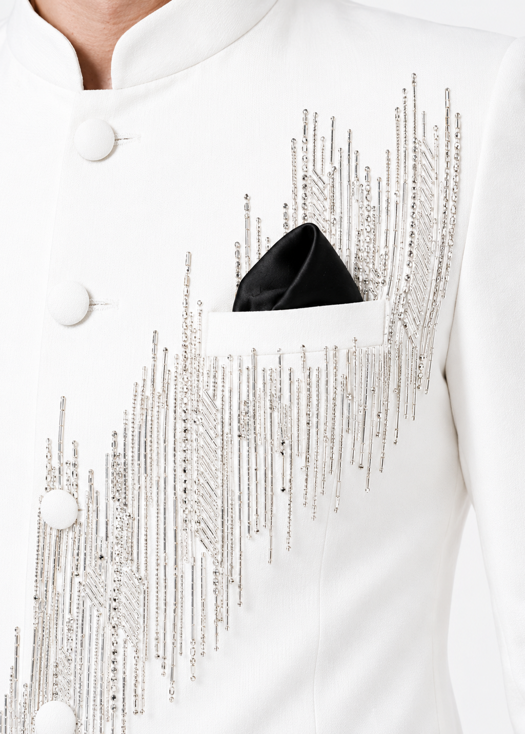 White Metallic Embroidered Bandhgala